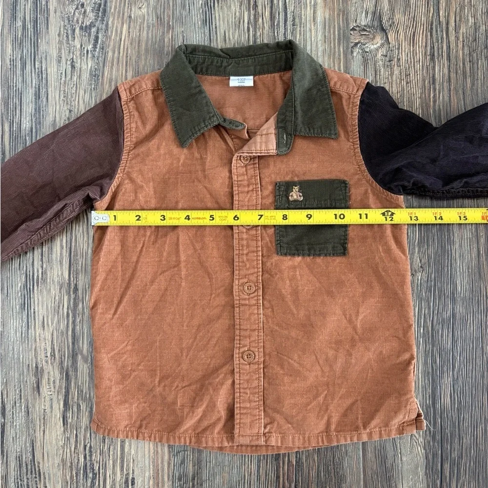 Baby Gap Colorblock L/S Corduroy Button-Up Collared Shirt Size 2T Holiday Brown